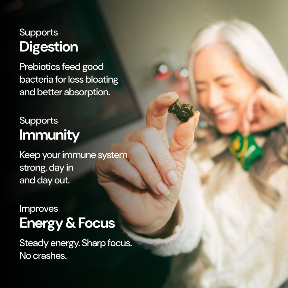 Adult Greens Gummies & Daily Multivitamin, Prebiotic Fiber