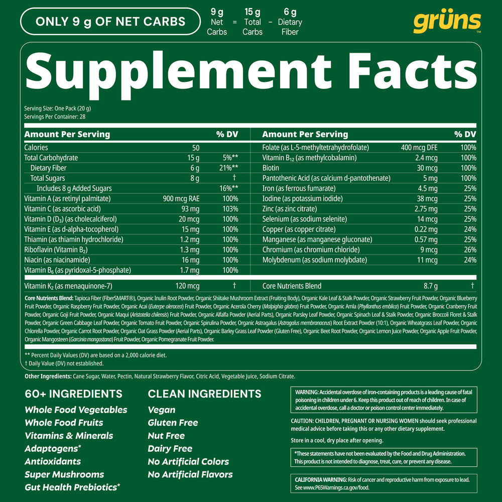 Adult Greens Gummies & Daily Multivitamin, Prebiotic Fiber
